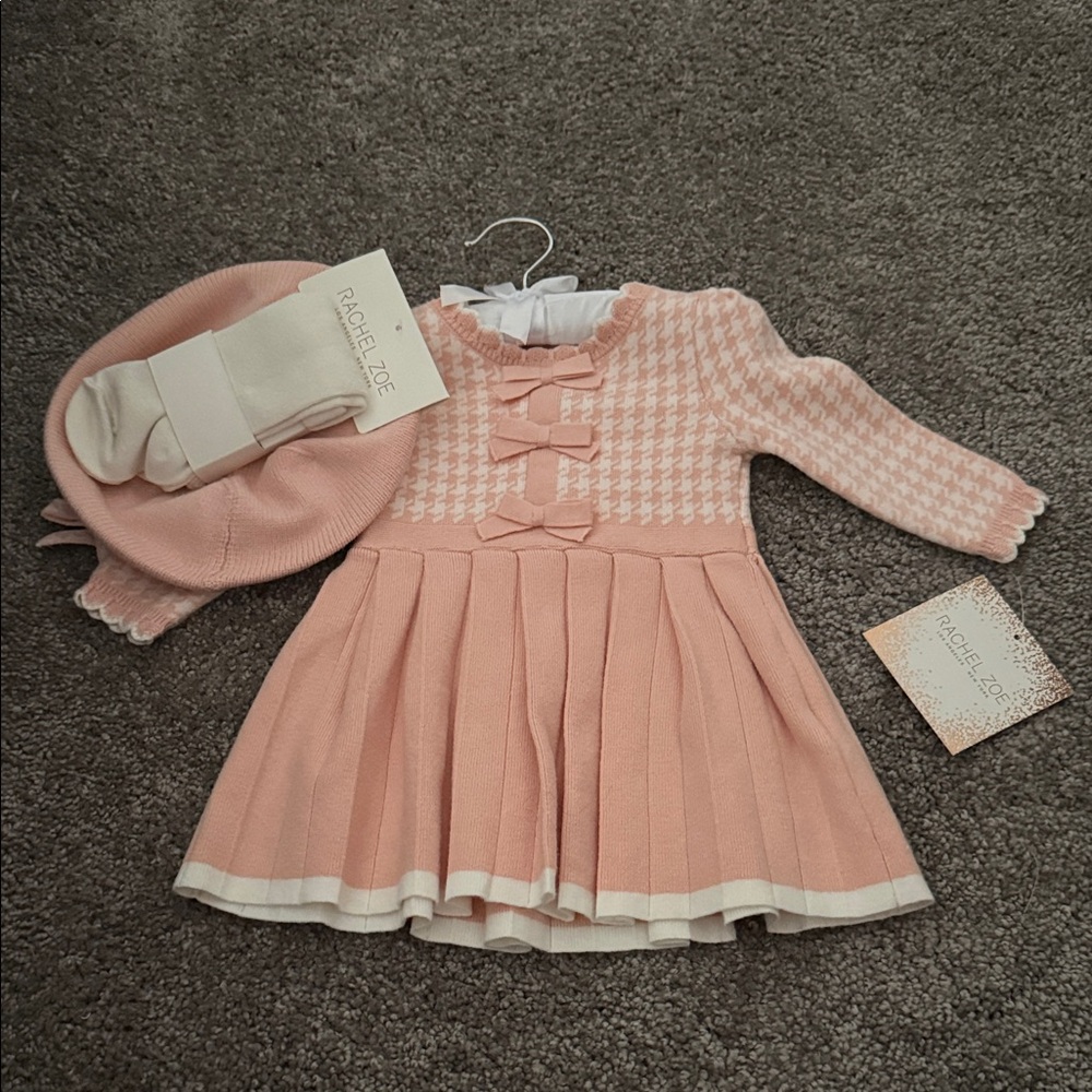 Rachel Zoe Pink and Cream Baby Dress with Hat